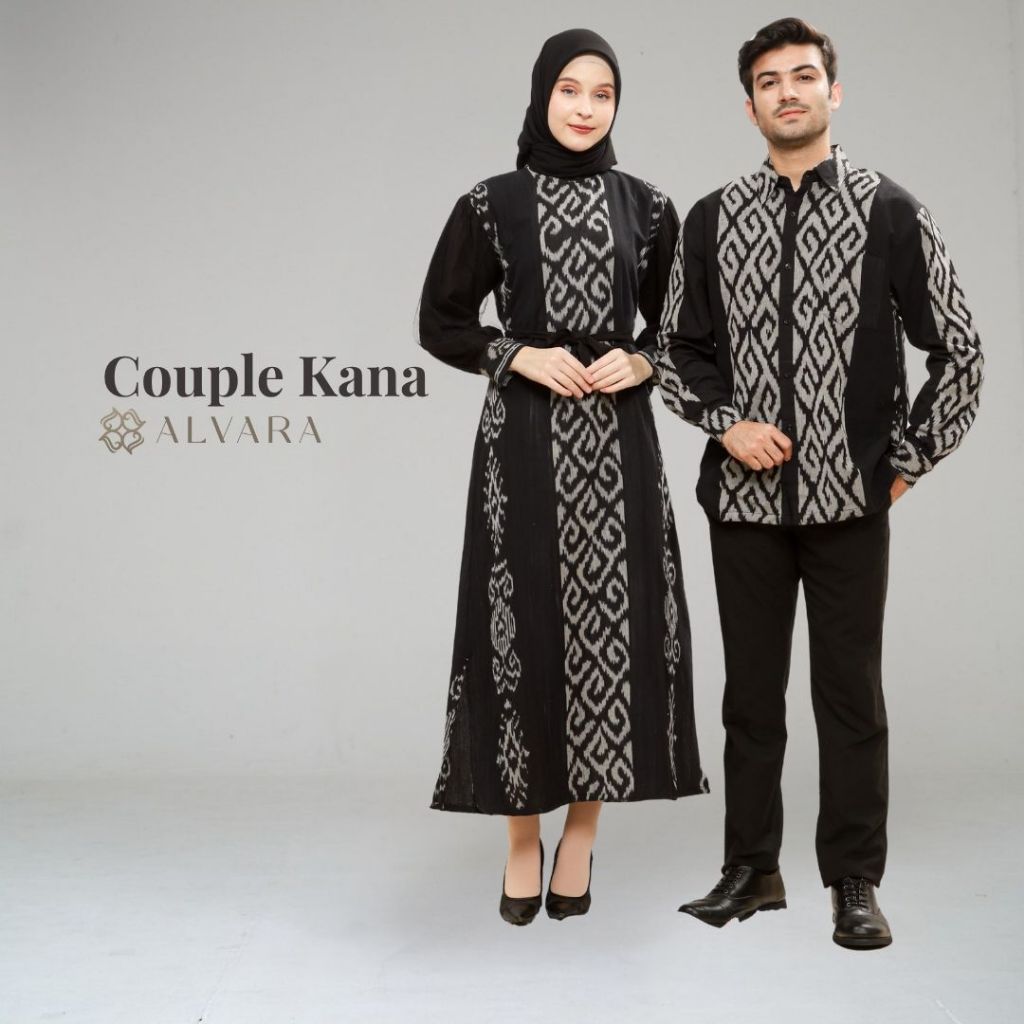 Baju Couple Pasangan Kondangan Elegan Gamis dan Kemeja Terbaru Motif Batik Kana ALVARA BigSize Jumbo