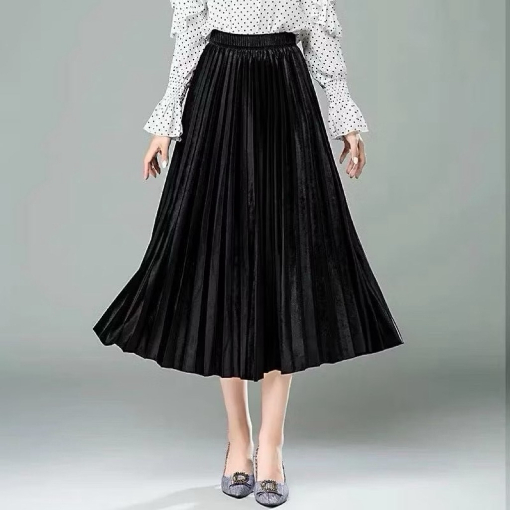 Rok bludru plisket velvet rok mayung  Premium rok beludru 7/8/Rok midi bludru/Rok beludru  premium/R