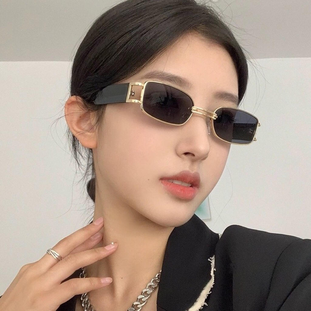 Kacamata Hitam Model Retangle Shades Pria Wanita Fashion Terbaru Kaca Mata Anti UV Gaya Retro Model 