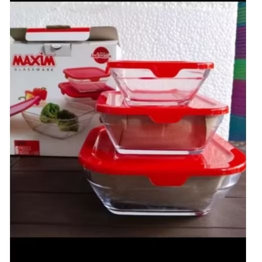 1 Set Mangkok Kaca  Tutup  Kotak isi 3 Pcs |Mangkok Kaca |Mangkok Sayur |Mangkok Bekal |Mangkok Lucu