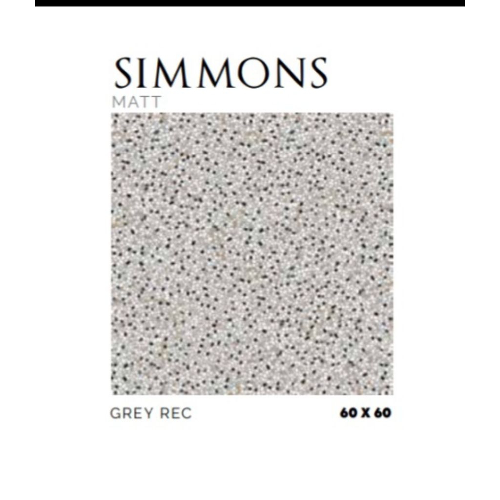 KERAMIK MERK PLATINUM TIPE SIMMONS GREY UKURAN 60X60 RECTIFIED CUTTING WARNA ABU BINTIK TERAZZO PERM