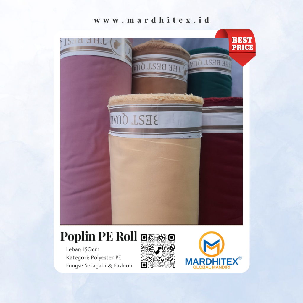 Kain Poplin PE High Quality, Bahan Pakaian Formal, Casual, Roll