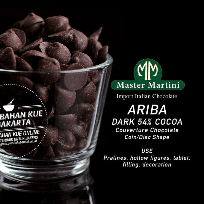 

Master Martini Ariba 54% 250gr Dark Chocolate Couverture Coklat Koin Cokelat Baking