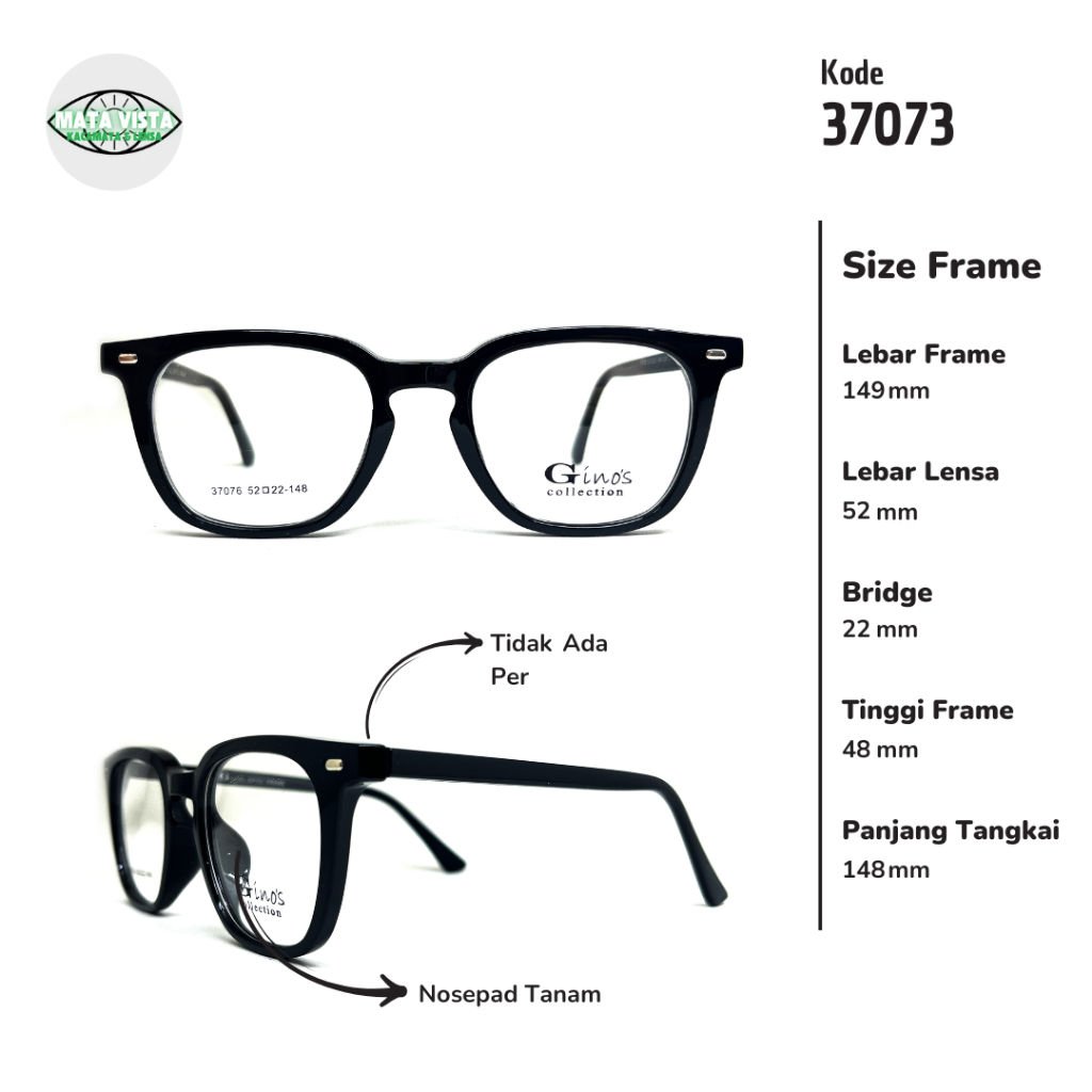 FRAME KACAMATA PRIA / WANITA 37076 SIZE 52 LEBAR FRAME 149 KOTAK LEBAR Full Frame