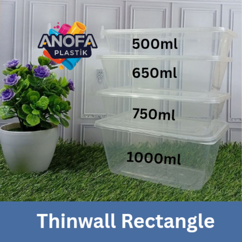 HIBA Thinwall Rectangle 500ml/ 650ml/ 750ml/ 1000ml - Food Container Tempat makan dan penyimpanan se