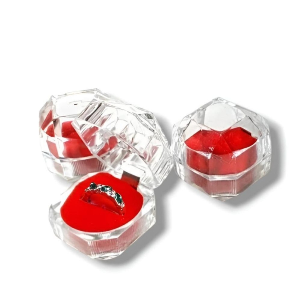 Box cincin Mika Kristal Tempat Kotak Perhiasan Acrylic Wadah Emas Unik Busa Tebal
