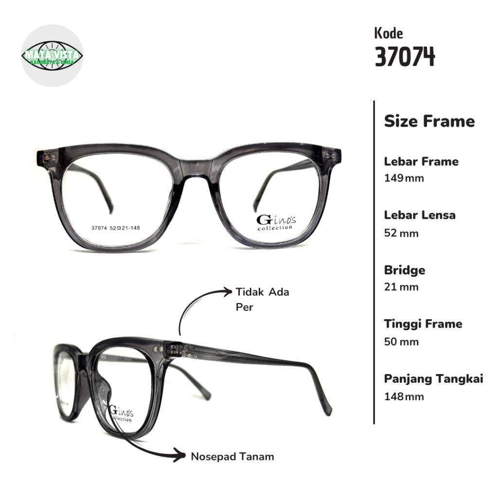 FRAME KACAMATA PRIA/WANITA 37074 LEBAR FRAME 149 SIZE 52 MODEL KOTAK Full Frame