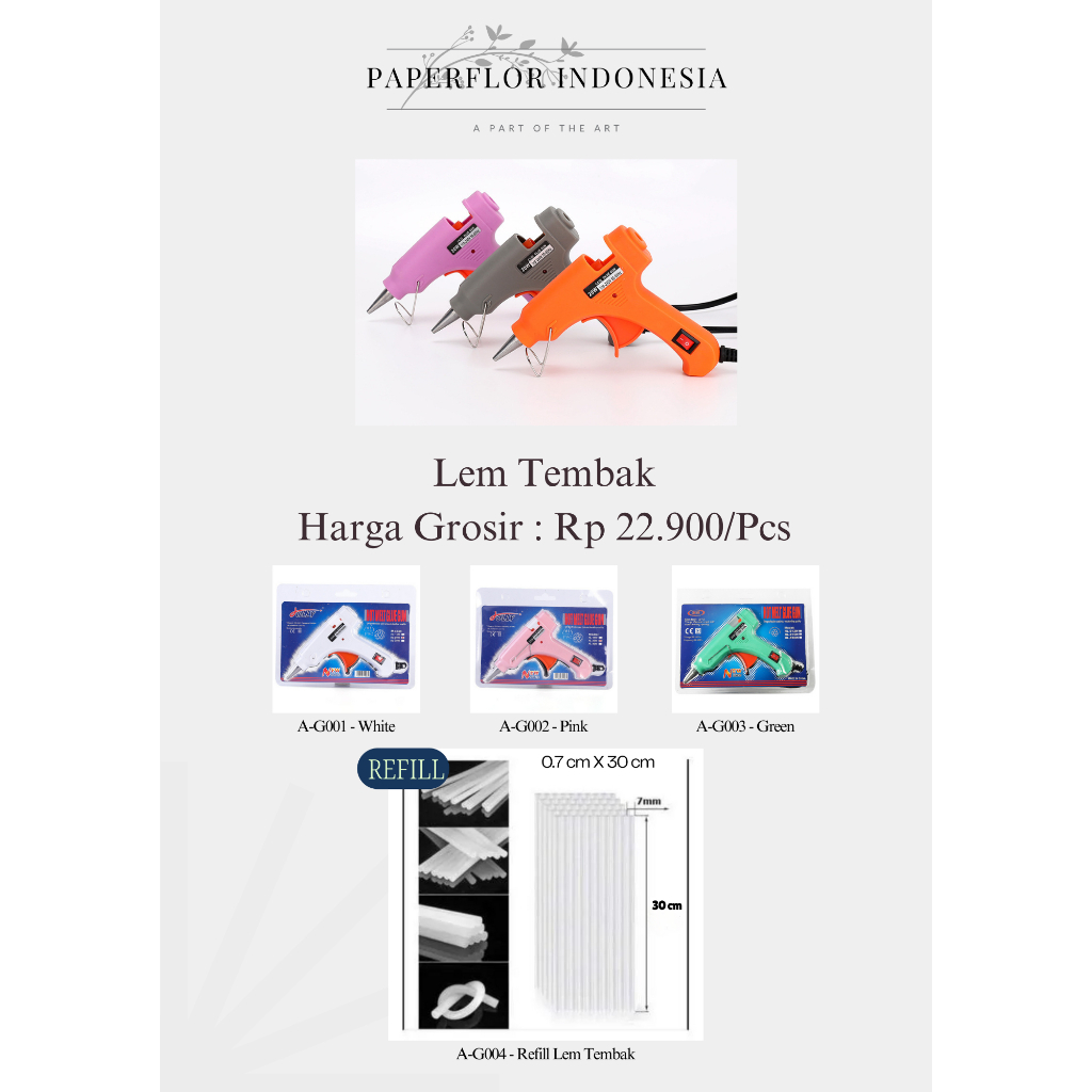 

HOT MELT GLUE GUN / ALAT LEM TEMBAK / DAYA 20W / REFILL LEM TEMBAK 0.7CM X 30CM 10PCS