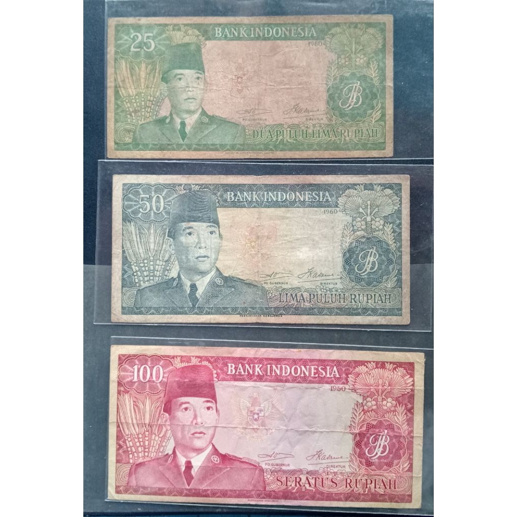 Soekarno 25rupiah Asli 50 rupiah 100rupiah uang kuno kertas