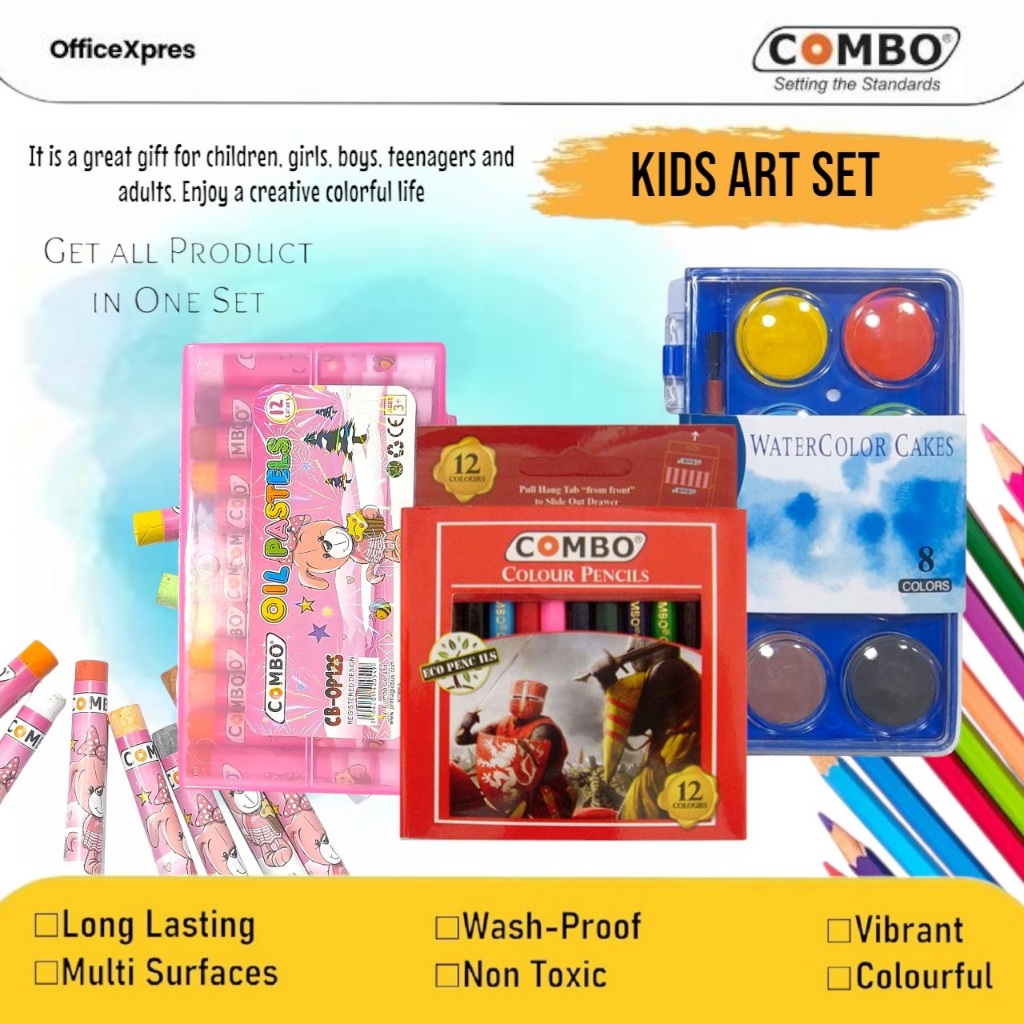 

KIDS ART SET / Paket Mewarnai untuk anak-anak / Pensil Warna Short 12 Colour + Crayon Mini 12 Colour + Water Colour 8 Warna