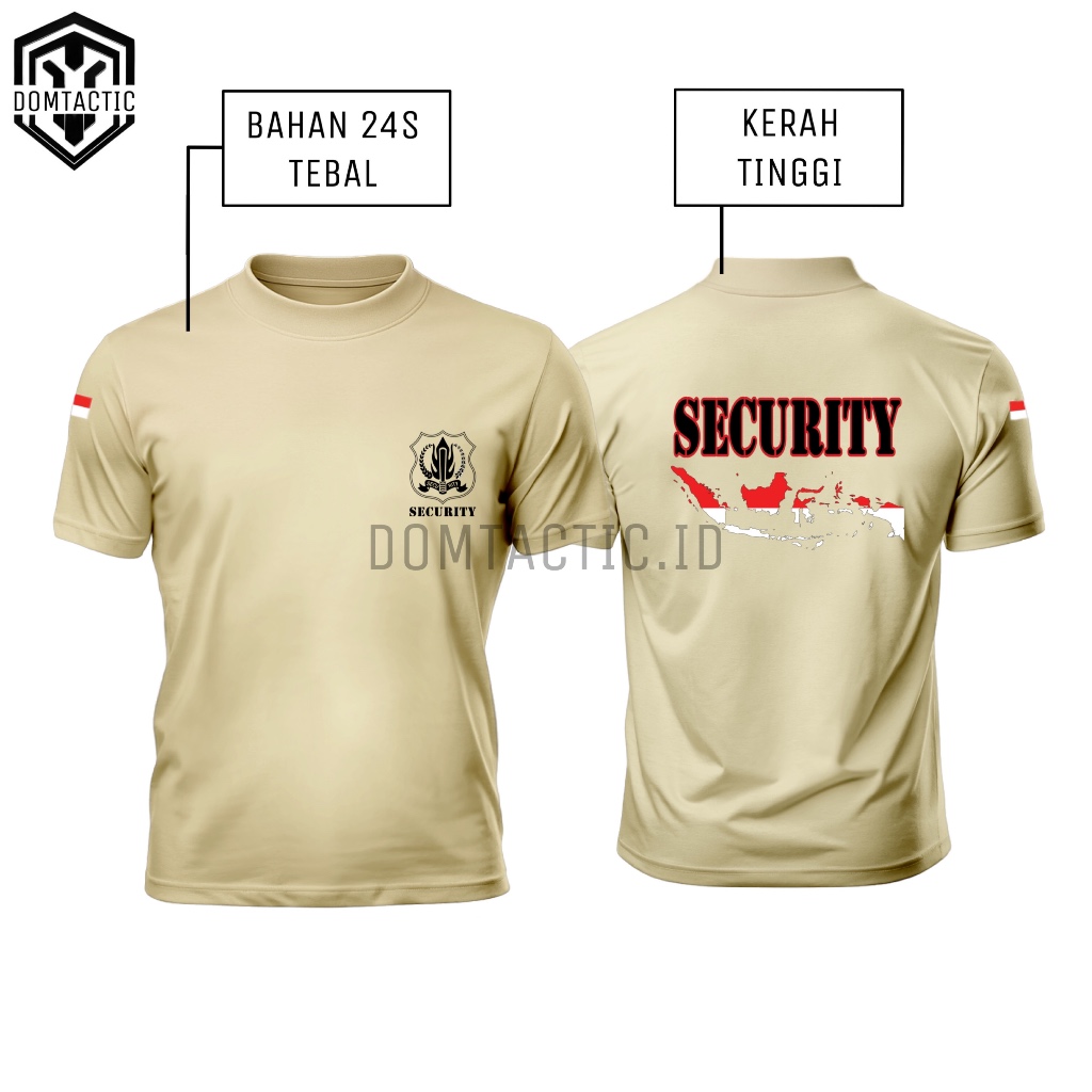 Kaos Security/Satpam Cream Logo Indonesia Kerah Tinggi Warna Krem Bahan Tebal - Baju Security Satpam