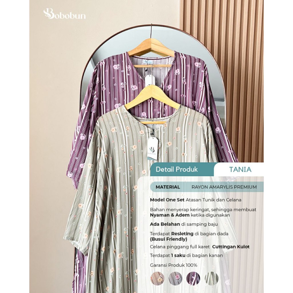 TANIA ONE SET ATASAN TUNIK CELANA KULOT PINGGANG KARET BAHAN RAYON AMARYLIS BAHAN ADEM SPESIAL IDUL 