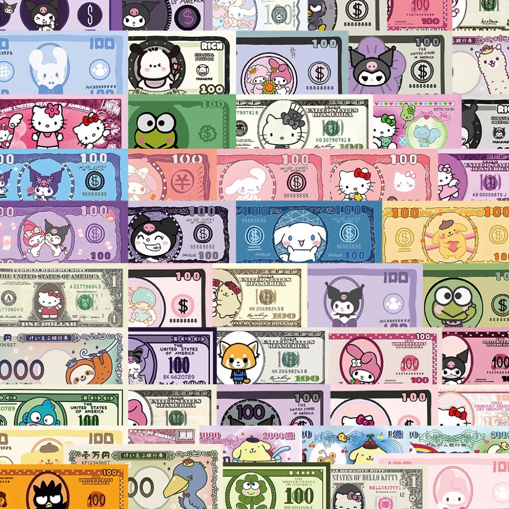 

STICKER ISI 50PCS Vinyl Anti Air - Cartoon Money Sticker Deco Pack - Sticker Dekorasi - Sticker Lucu - Sticker Unik - Sticker Jepang