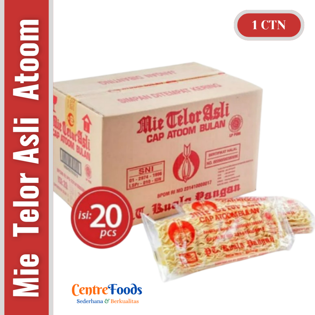 

Mie Telor Cap Atom Bulan - Mie Telur Asli Cap Atoom Bulan | Isi 20 Pcs - 4 Kg [ Harga Per CTN ]