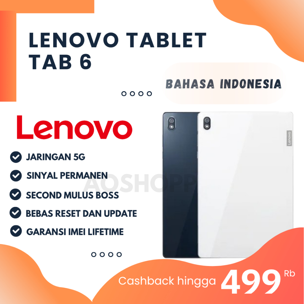 LENOVO TABLET TAB 6 5G 4-64GB TD-LTE SECOND ORIGINAL SINYAL PERMANEN ALL OPERATOR