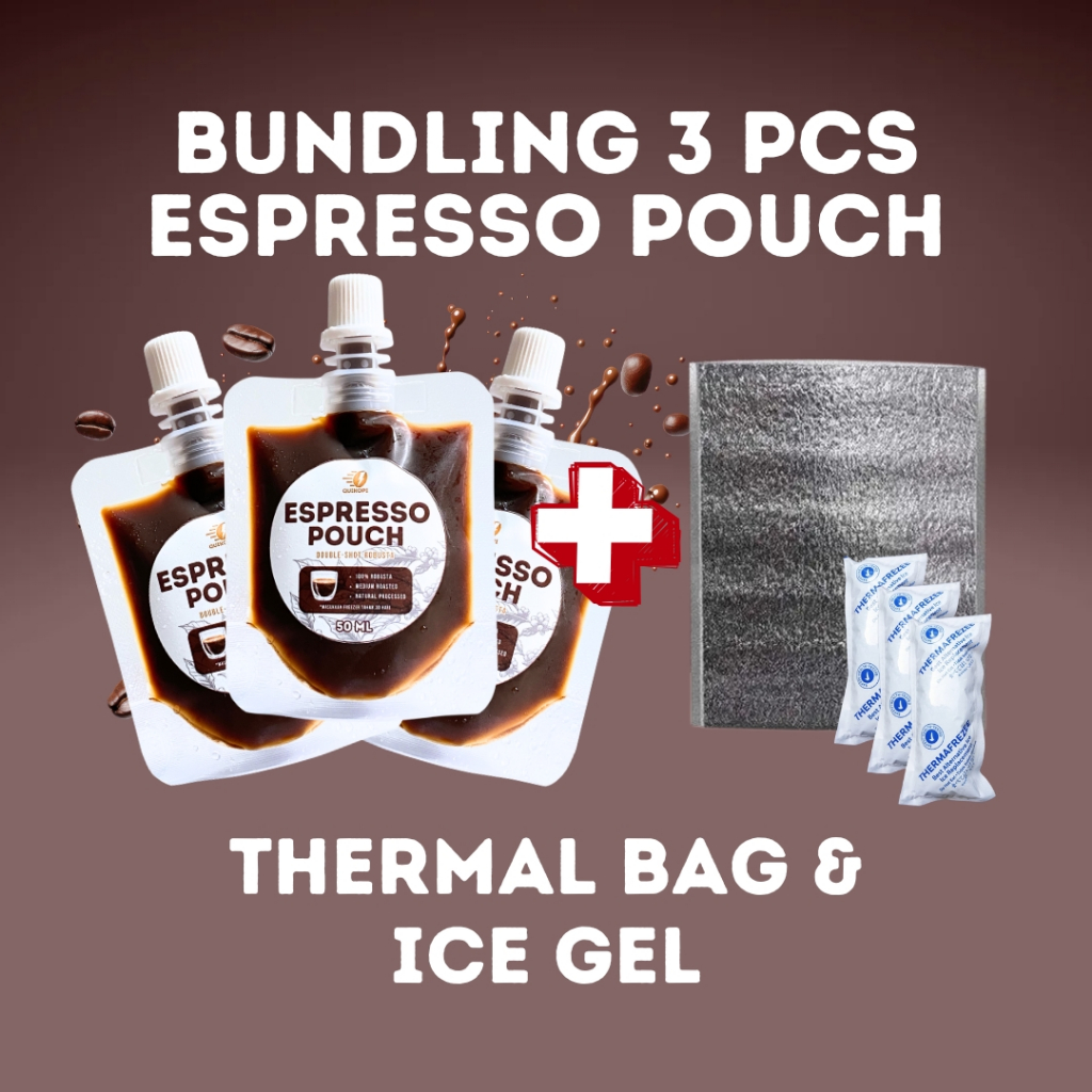 

QUIKOPI Bundling Espresso Pouch ROBUSTA 3 pcs + Thermal Bag & Ice Gel - 100% Espresso 50 ML