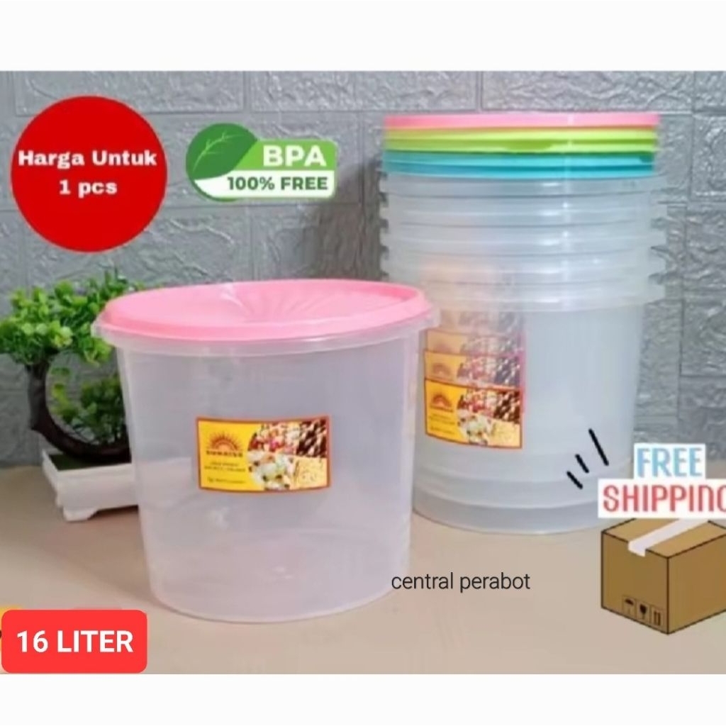Toples kerupuk plastik 16 liter sunrise/toples makanan 16 liter/toples seal ware 16 liter sunrise