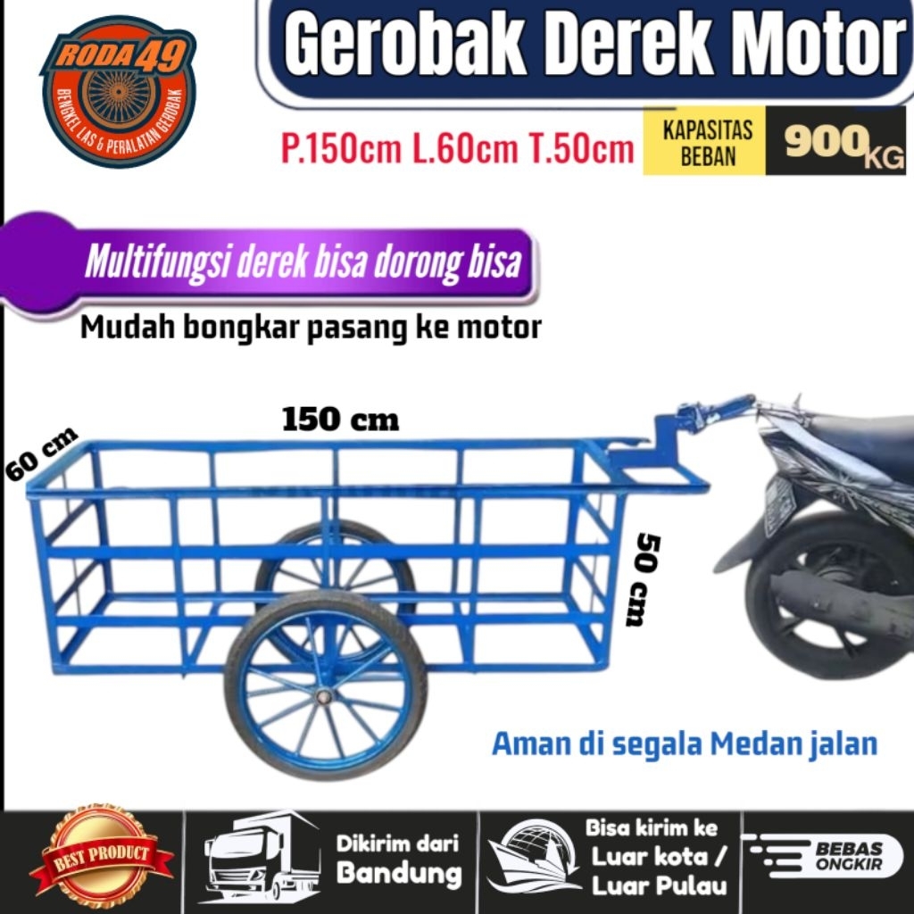 CRANE BARROW / TOW CART / Gerobak Derek /  Gerobak tarik motor multifungsi ukuran 150x60x50 cm