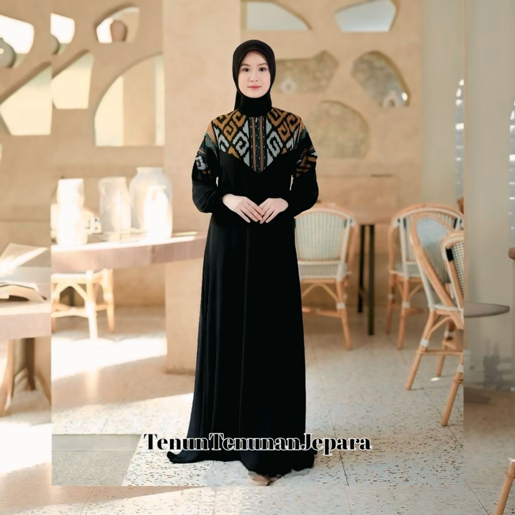 GAMIS MARBELLA BLACK - TENUN ORIGINAL MIX KATUN WRINGKEL - BAJU MUSLIM WANITA GAMIS RESEPSI PERNIKAH