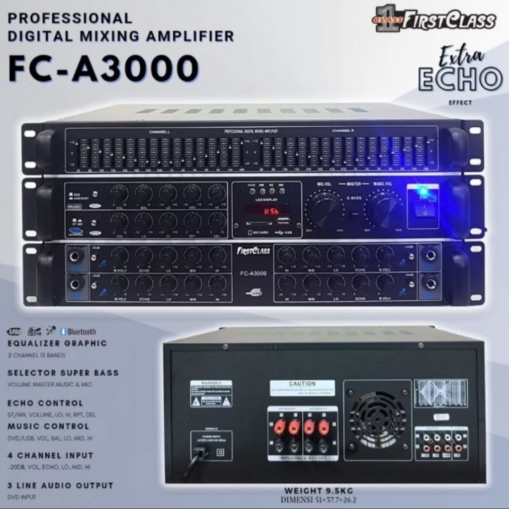 FIRSTCLASS FC-A3000 | amplifier karaoke | amplifier bluetooth | amplifier murah | fca3000