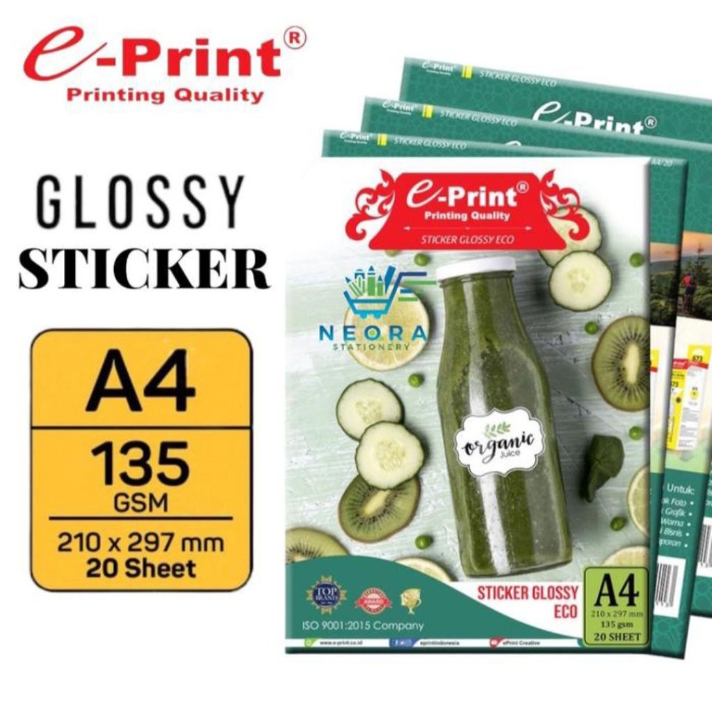 

kertas sticker glossy A4 135 gram pak 20lembar