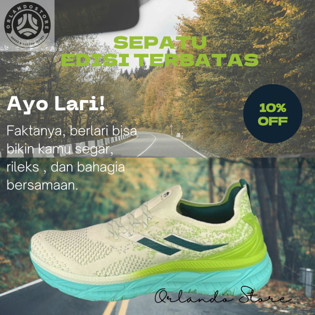 [ OrlandoStore ] Mills Sepatu Lari Running Shoes Enermax Nanoknit White / Green / Tourquoise 9103107