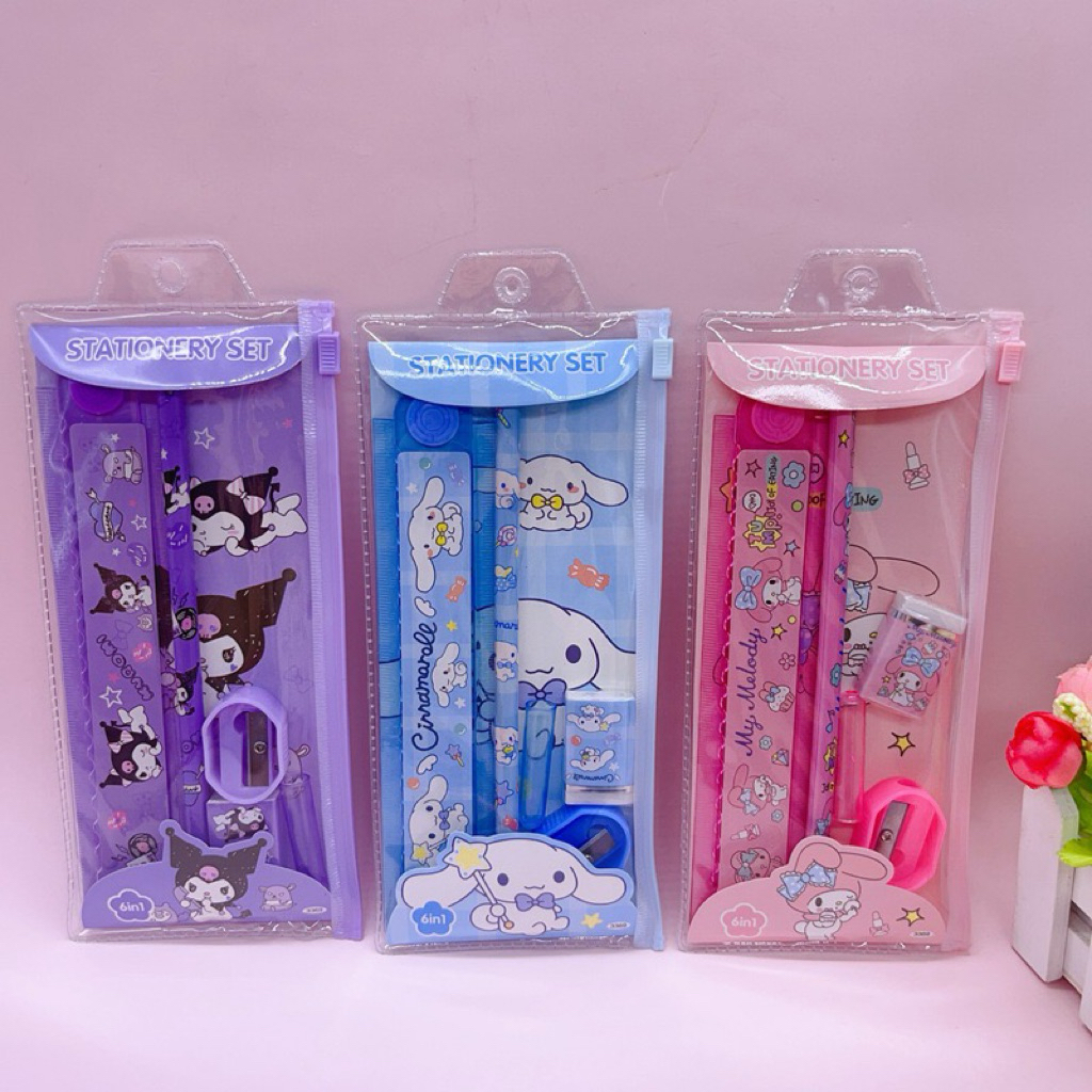

Alat tulis 6in1 motif anak anak lucu / alat tulis sets karakter san*rio kuromi cinamoroll hellokitty