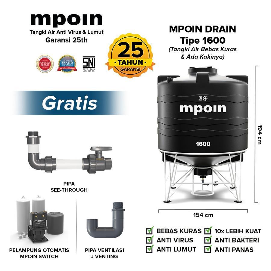 Tangki Air MPOIN PLUS 1600 Liter DRAIN | Toren Air | Tandon Air