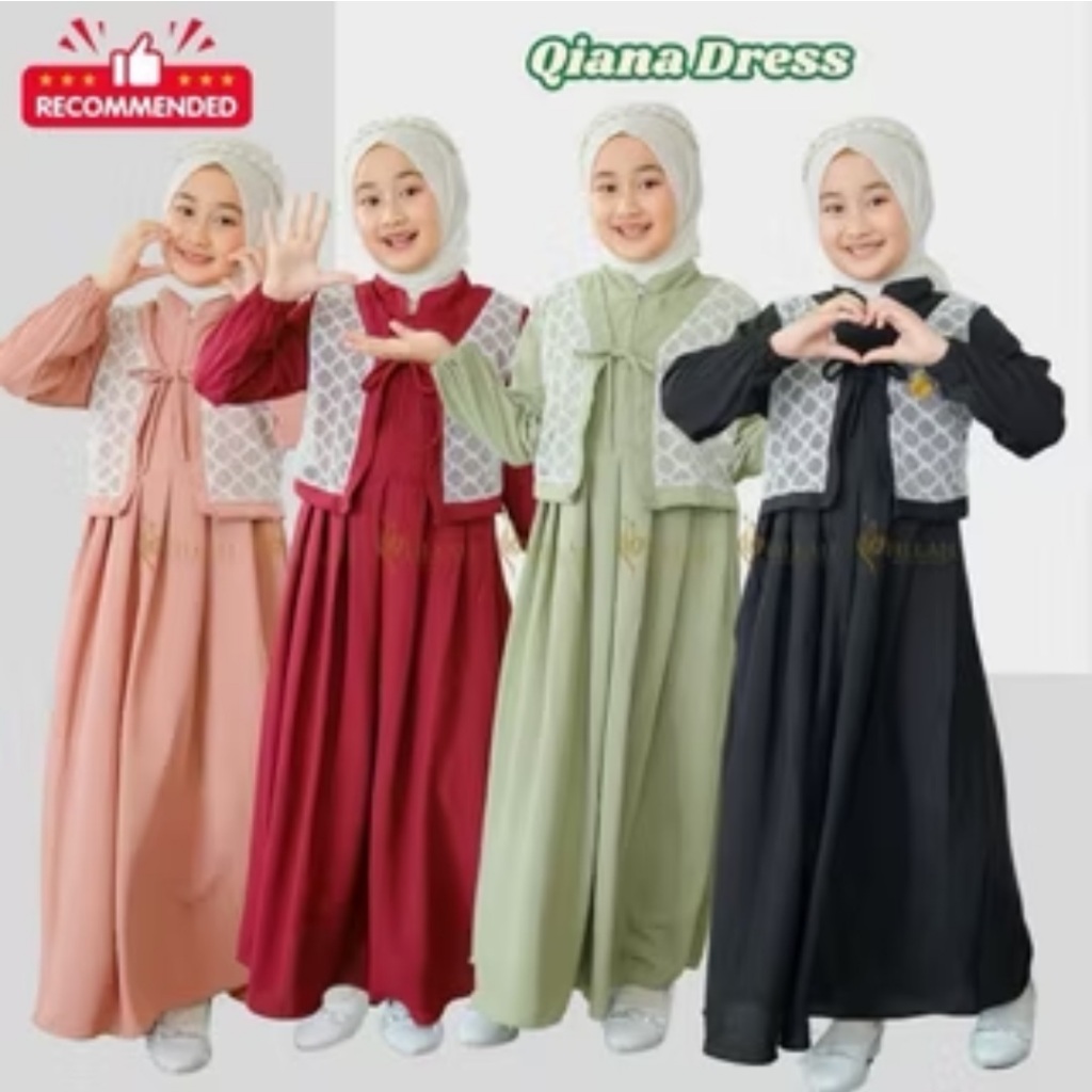 Gamis Anak Perempuan 3-14 Tahun Baju Gamis Anak Brokat Kombinasi Crinkle Airflow Terbaru
