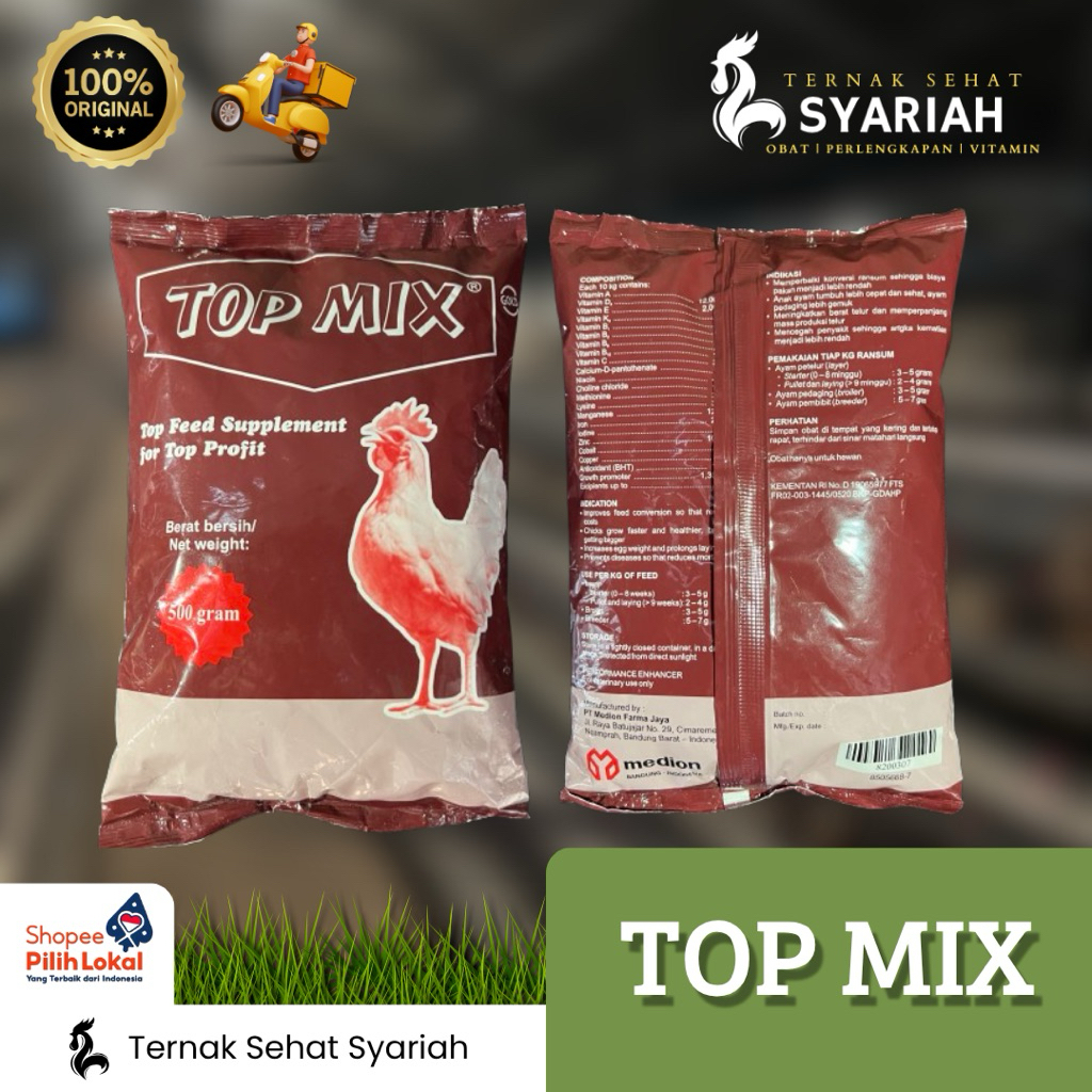 [READY STOCK] TOP MIX 500gram | Suplemen Pakan Unggas Meningkatkan Produktivitas Ayam Petelur, Ayam 