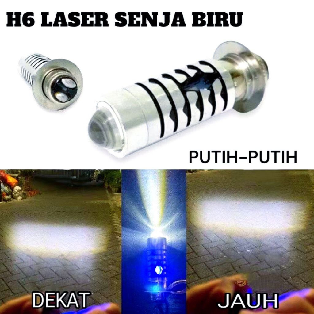 LAMPU DEPAN LASER H6 LED SENJA BIRU BOHLAM MOTOR LESER  PUTIH PUTIH