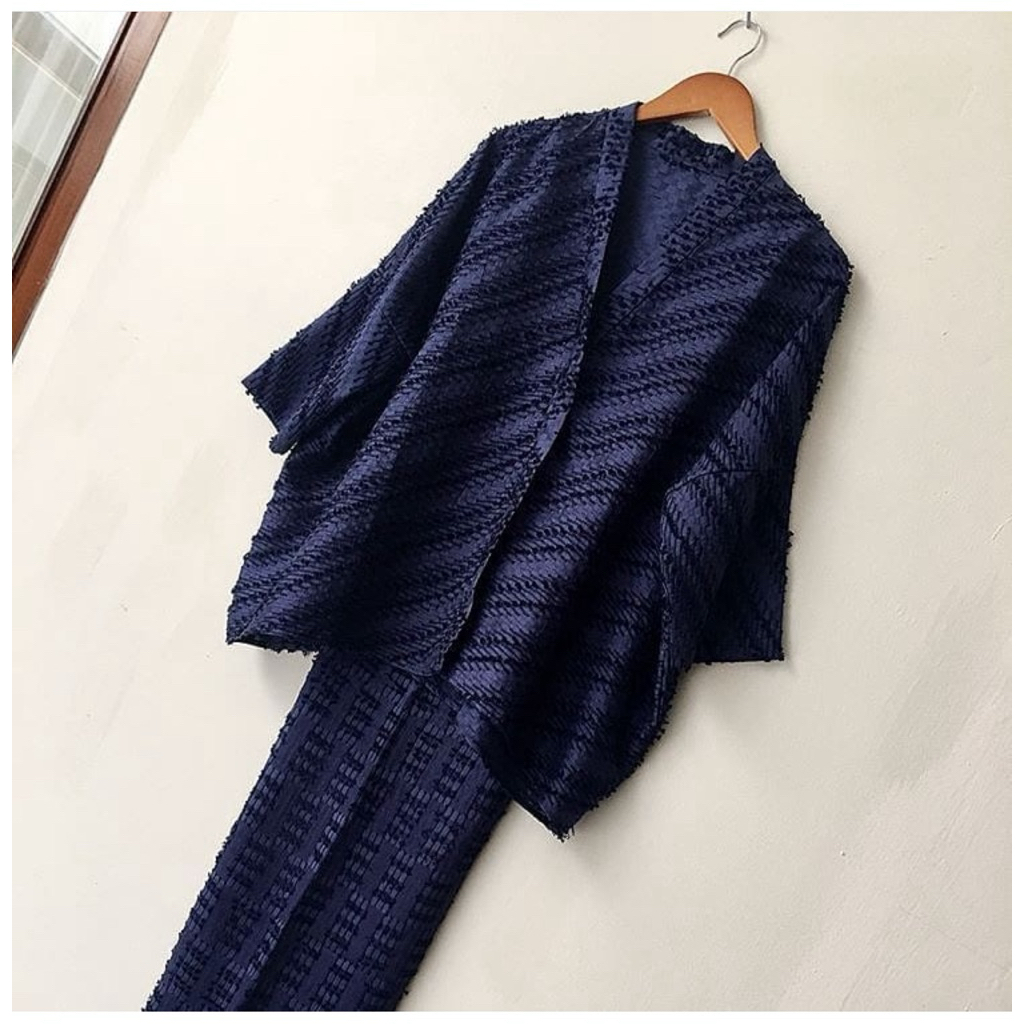 ATASAN  OVERSIZE DAN ROK LILIT DARK NAVY TENUN BULU KUALITAS PREMIUM
