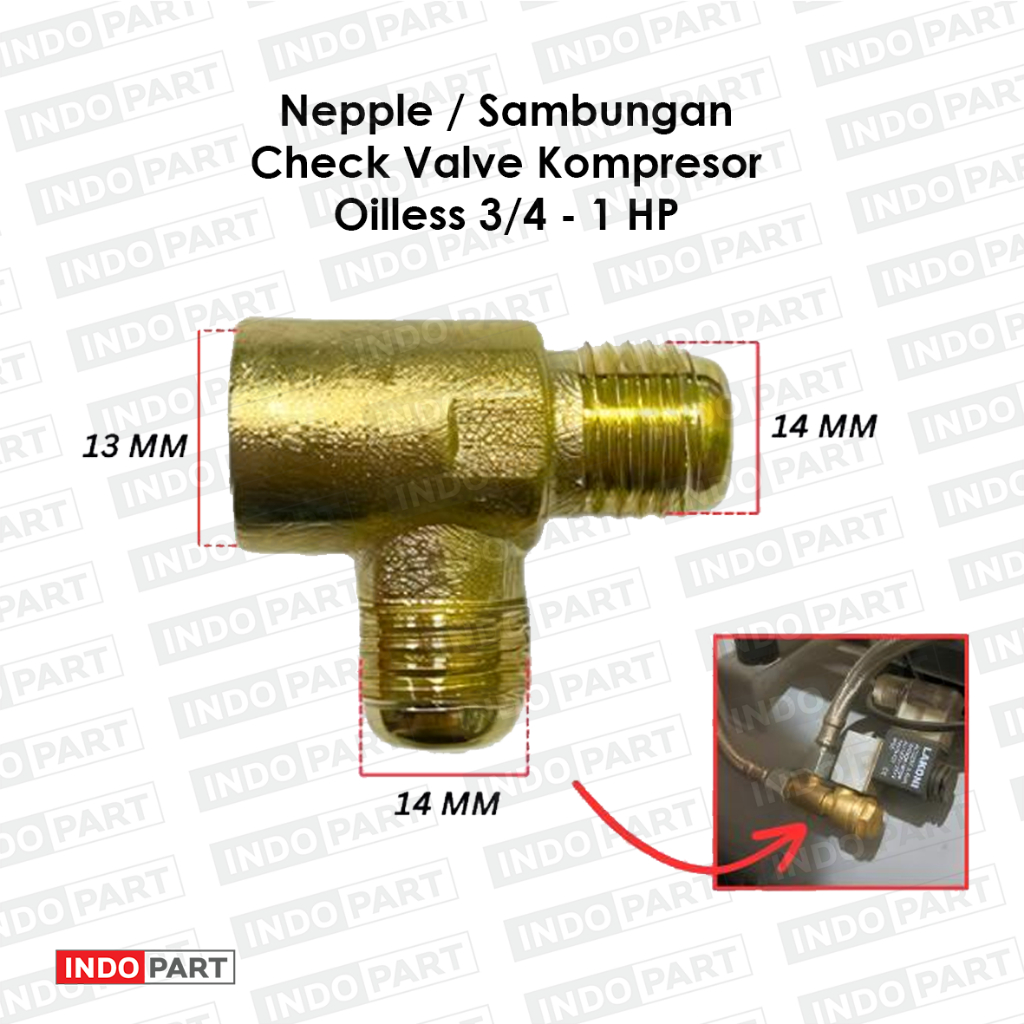 Nepple / Fitting Check Valve Kompresor Oilless Tanpa Oli 3/4 – 1 HP