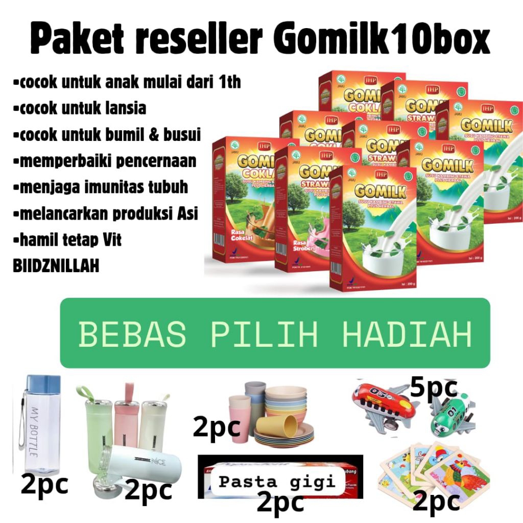 

Paket Hemat Gomilk Susu Kambing Etawa PAKET RESELLER 10 box FREE Pilih Hadiah [Bisa COD+Garansi]