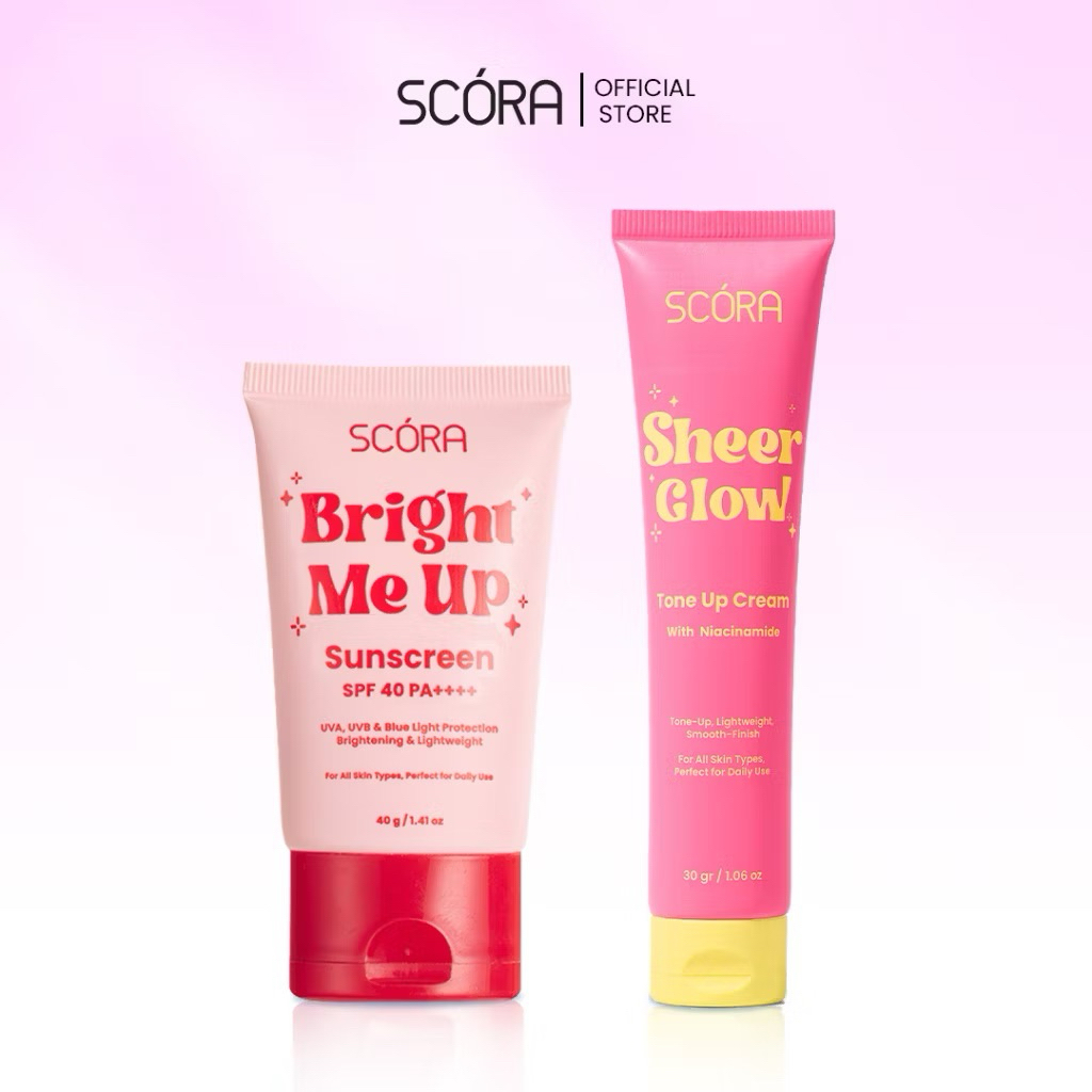 Scora Bright Me Up Sunscreen + Scora Sheer Glow Tone Up Cream Bundle Set