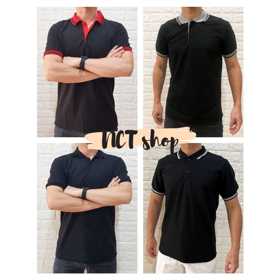 Polo Shirt HITAM  PoloShirt  Kaos Kerah Polos Kombinasi Unisex