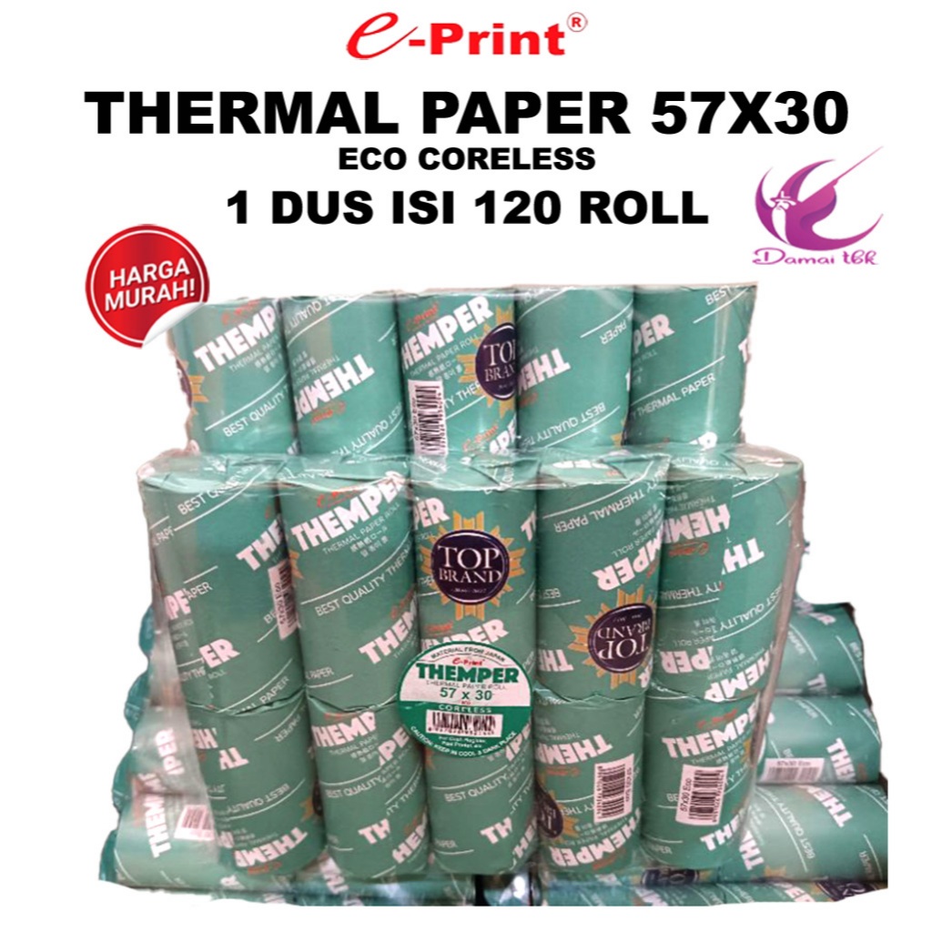

E-print Kertas Struk Thermal Paper 57x30 ECO Coreless GREEN 1 dus Isi 120 Roll