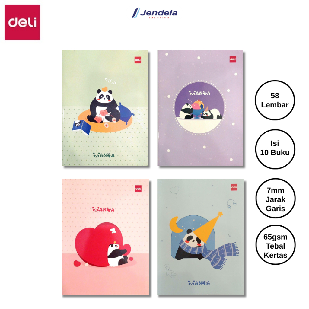 

(Isi 10) Buku Tulis Sekolah isi 58 Lembar Deli Motif Panda / Buku Tulis 58 Lembar Deli - ATK