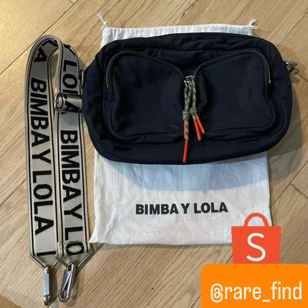 [PRELOVED] Authentic BIMBA Y LOLA Nylon Crossbody Pocket Navy Original Black White Strap Bimbaylola 