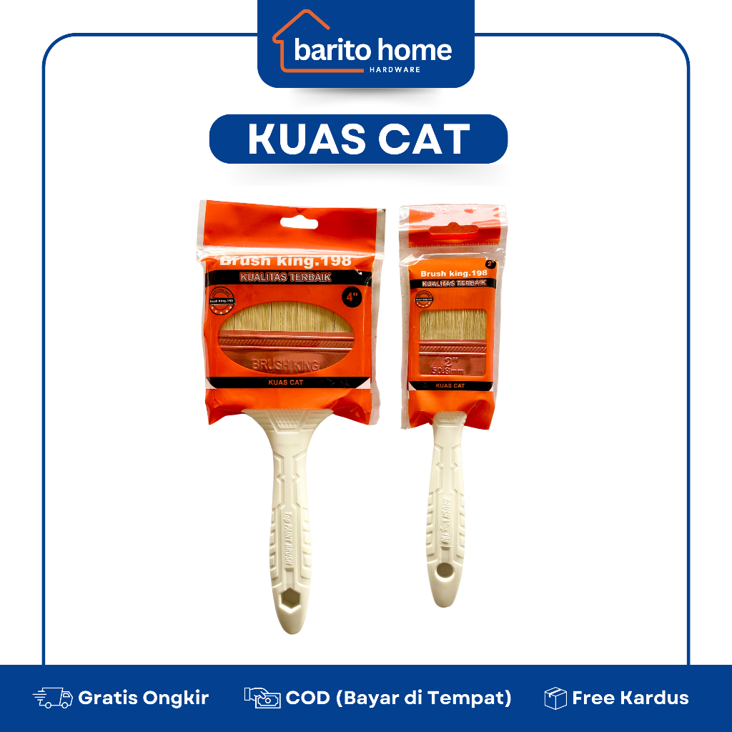 

Brush King.198 Kuas Cat Gagang Plastik Kokoh Ukuran 1" 2" 4" Paint Brush Awet Tahan Lama