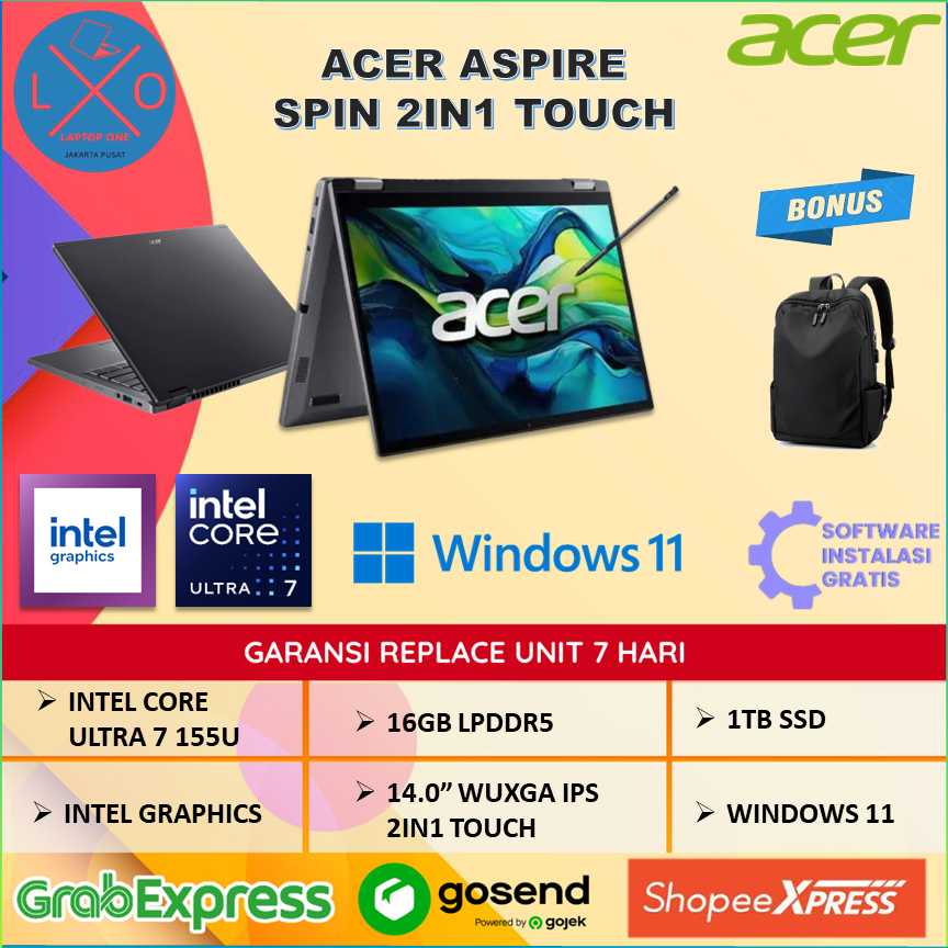 Laptop Acer Aspire Spin 2in1 Ultra 7-155U 16GB 1TB 14" WUXGA Touch Windows 11 - Aspire Spin ASP14