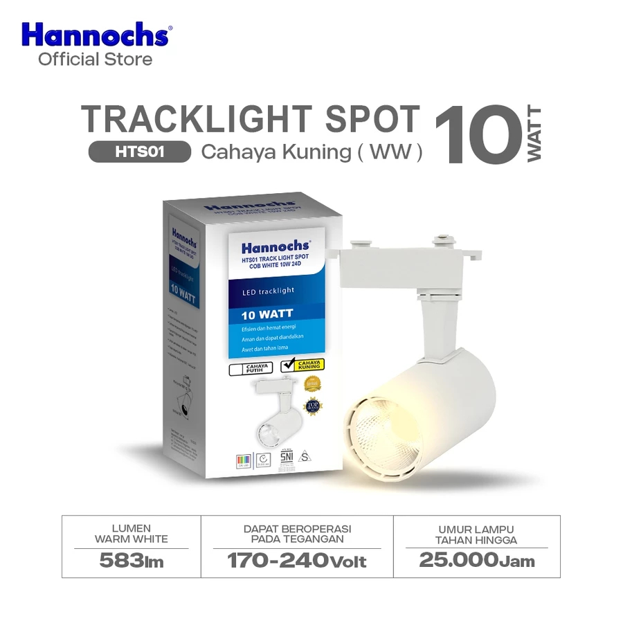 Hannochs Tracklight Lampu Led Sorot Projektor HTS01 body Putih 10w Cahaya Kuning