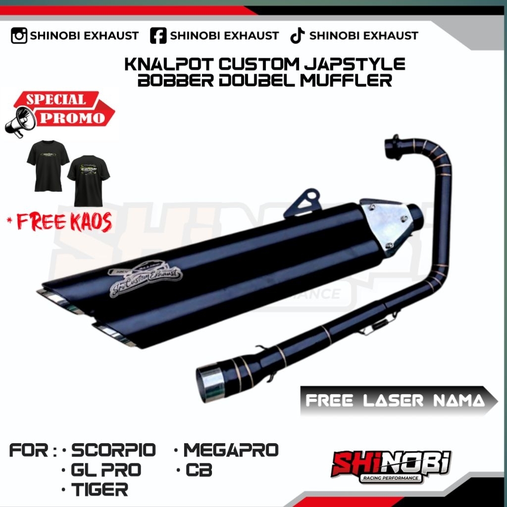 knalpot motor custom japstyle bobber silincer double muffler cb tiger gl mp scorpio