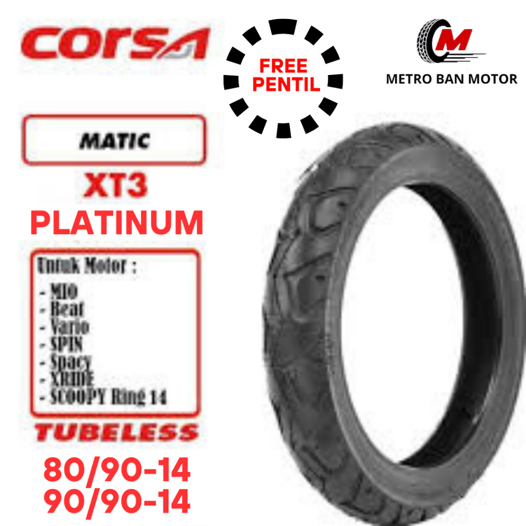 BAN CORSA RING 14 SATUAN/SEPASANG BAN TUBELES MOTOR MATIC PLATINUM