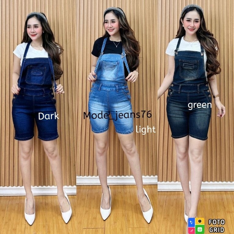 KODE U56E OVERAL CELANA PENDEK  TASYA 2 OVERAL JEANS SKRIT JEANS TEBAL