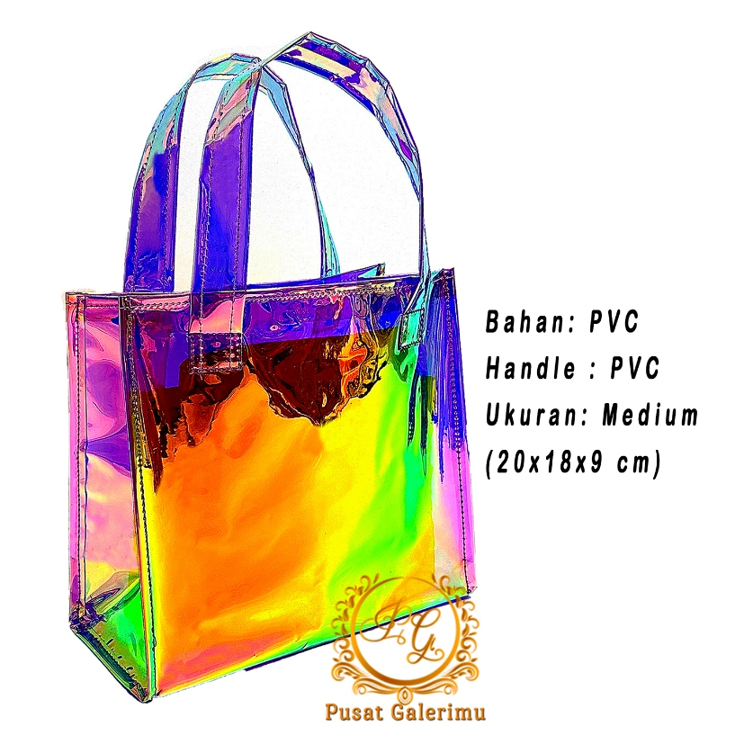 Tas Glossy Full Mika Tote Bag Hologram Full Mika Pvc
