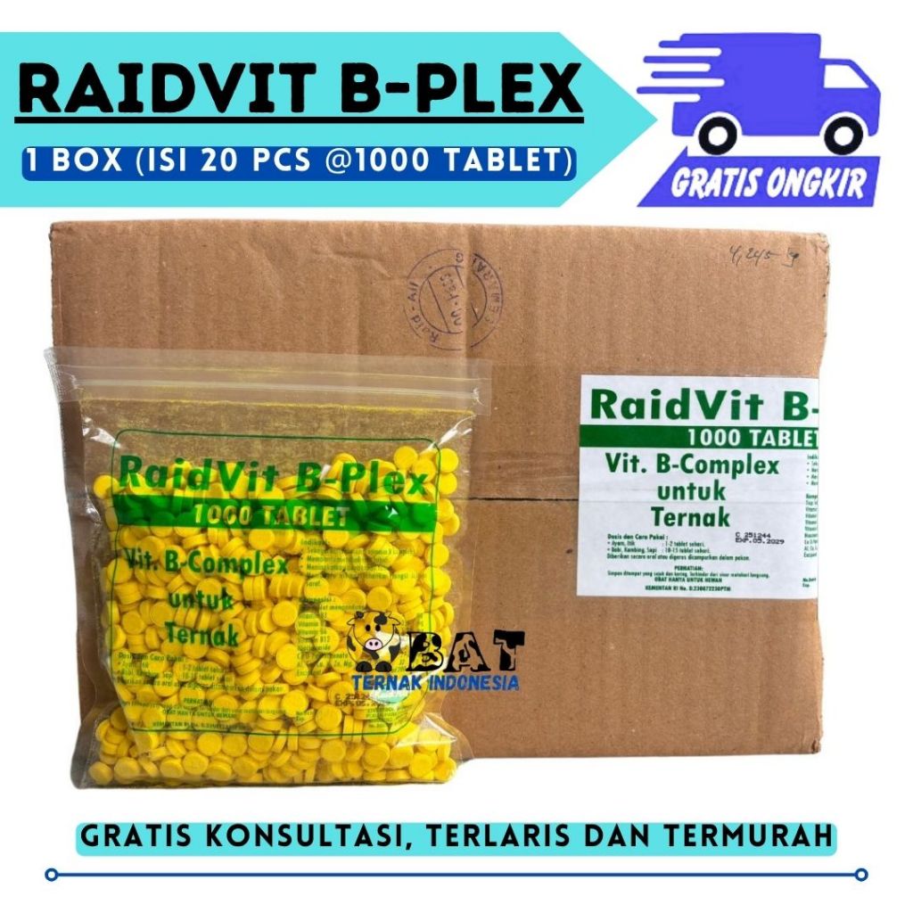 RAIDVIT B-Plex 1 DUS (ISI 20 PCS @1000 Tablet) - Raid All - Vitamin B Complex, B Komplek Ternak