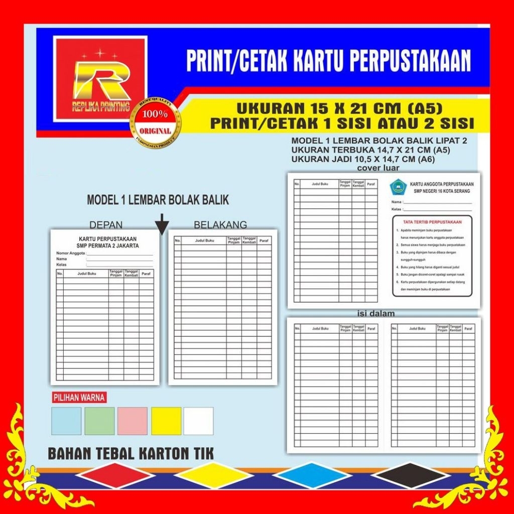 

PRINT KARTU PERPUSTAKAAN SD/SMP/SMA/UNIVERSITAS/UMUM UKURAN A6