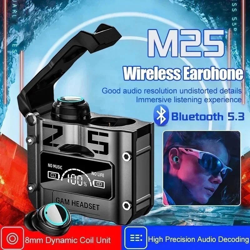 TWS M25 Headset Bluetooth GAMING Earphone Bluetooth Wireless Bass Headphone Bluetooth 5.3 Full Bass