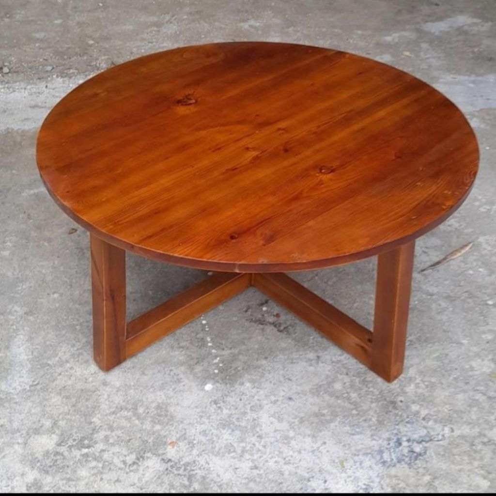 Meja Lesehan Bulat D80 T35 bahan full kayu jati belanda